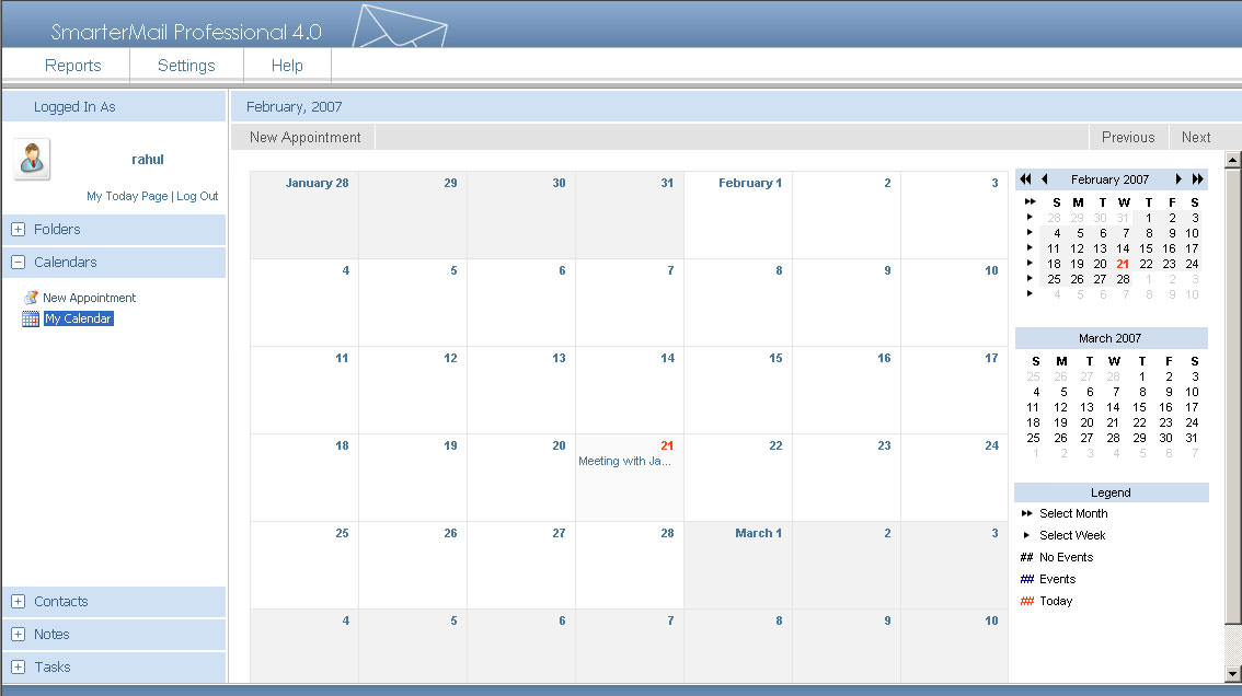 SmarterMail Professional 4.0 Free Online Calendar